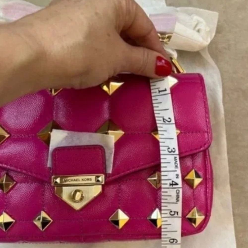 NEW! Michael Kors Wild Berry Soho Studded Quilted Patent Leather Shoulder Bag - Picture 7 of 8